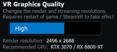 The VR Graphics Quality setting in the Streaming tab